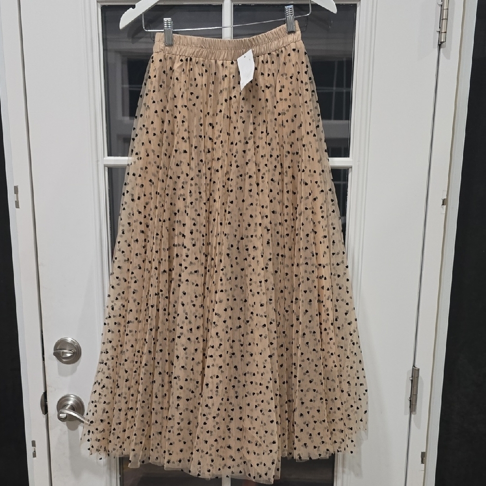 Adlib Beige Skirt with Black Heart Pattern - Picture 4 of 6